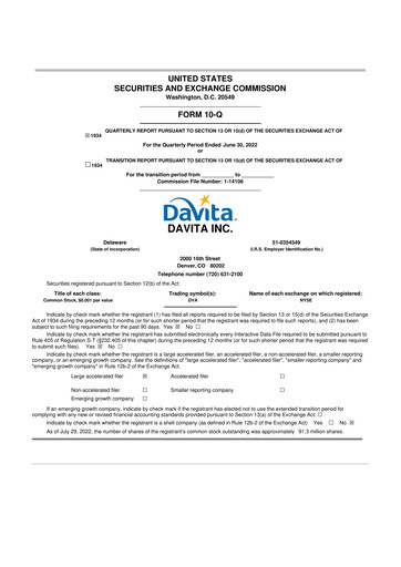Thumbnail DaVita 10-Q Quarterly Report FY2022 