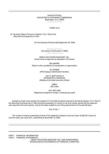 Miniature Great Southern Bancorp 10-Q Rapport trimestriel  