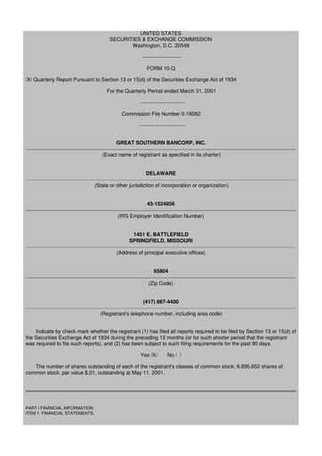 Miniature Great Southern Bancorp 10-Q Rapport trimestriel  