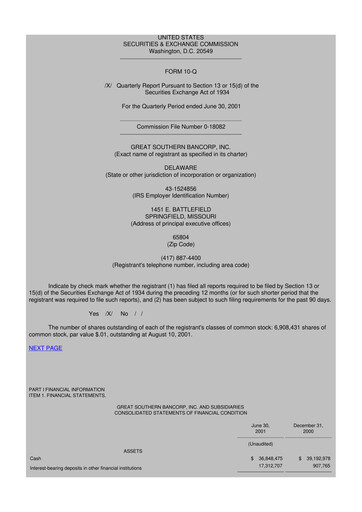 Miniature Great Southern Bancorp 10-Q Rapport trimestriel  