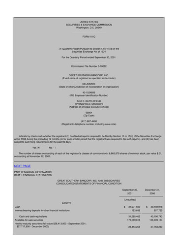 Miniature Great Southern Bancorp 10-Q Rapport trimestriel  