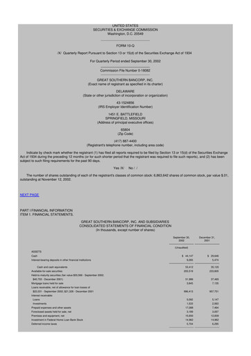 Miniature Great Southern Bancorp 10-Q Rapport trimestriel  
