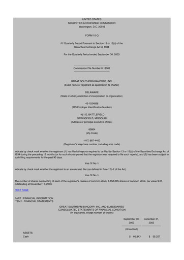 Miniature Great Southern Bancorp 10-Q Rapport trimestriel  