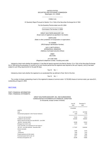 Miniature Great Southern Bancorp 10-Q Rapport trimestriel  