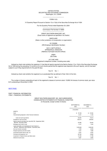 Miniature Great Southern Bancorp 10-Q Rapport trimestriel  