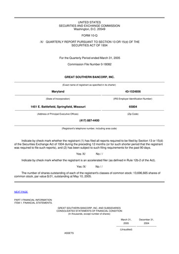 Miniature Great Southern Bancorp 10-Q Rapport trimestriel  