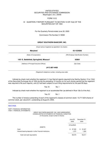 Miniature Great Southern Bancorp 10-Q Rapport trimestriel  
