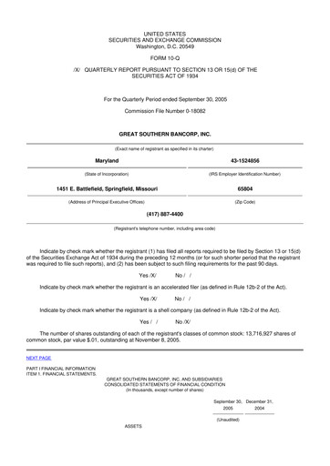 Miniature Great Southern Bancorp 10-Q Rapport trimestriel  