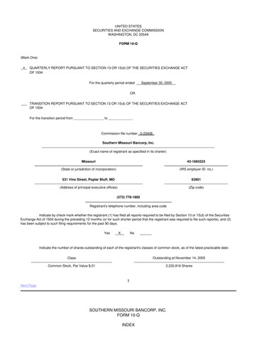 Vorschaubild Southern Missouri Bancorp 10-Q Quartalsbericht  