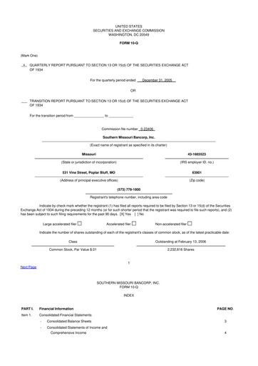Vorschaubild Southern Missouri Bancorp 10-Q Quartalsbericht  