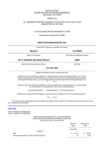 Miniature Great Southern Bancorp 10-Q Rapport trimestriel  