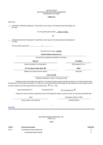 Vorschaubild Southern Missouri Bancorp 10-Q Quartalsbericht  