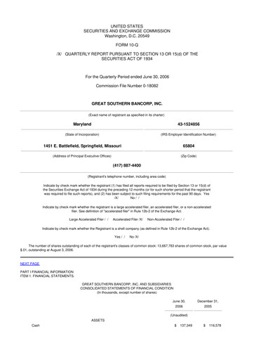 Miniature Great Southern Bancorp 10-Q Rapport trimestriel  