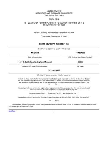 Miniature Great Southern Bancorp 10-Q Rapport trimestriel  