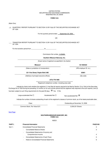 Vorschaubild Southern Missouri Bancorp 10-Q Quartalsbericht  