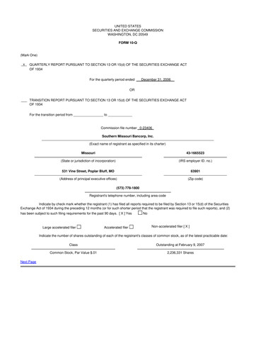 Vorschaubild Southern Missouri Bancorp 10-Q Quartalsbericht  