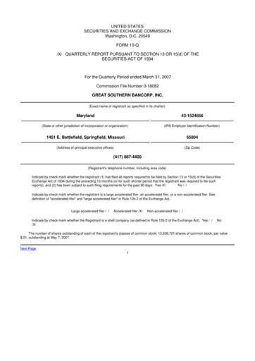 Miniature Great Southern Bancorp 10-Q Rapport trimestriel  