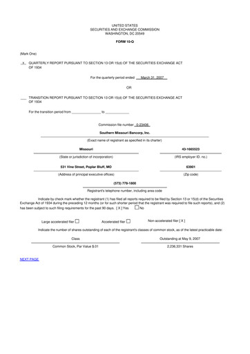 Vorschaubild Southern Missouri Bancorp 10-Q Quartalsbericht  