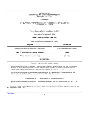 Miniature Great Southern Bancorp 10-Q Rapport trimestriel  