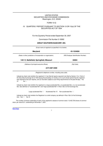Miniature Great Southern Bancorp 10-Q Rapport trimestriel  