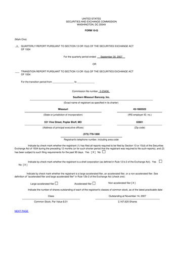 Vorschaubild Southern Missouri Bancorp 10-Q Quartalsbericht  
