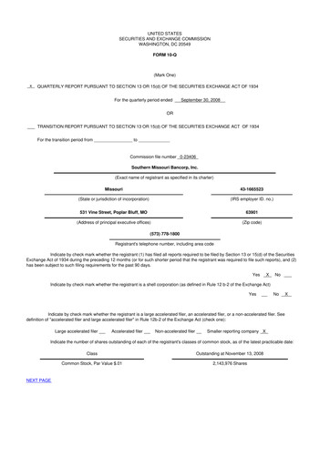 Vorschaubild Southern Missouri Bancorp 10-Q Quartalsbericht  