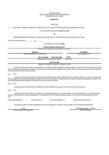 Vorschaubild Southern Missouri Bancorp 10-Q Quartalsbericht  