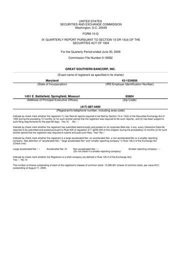 Miniature Great Southern Bancorp 10-Q Rapport trimestriel  