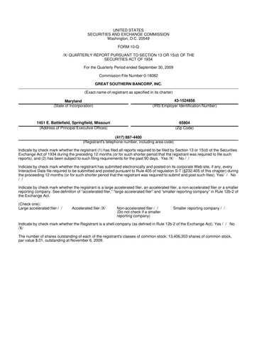 Miniature Great Southern Bancorp 10-Q Rapport trimestriel  