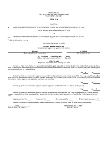 Vorschaubild Southern Missouri Bancorp 10-Q Quartalsbericht  