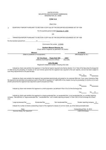Vorschaubild Southern Missouri Bancorp 10-Q Quartalsbericht  