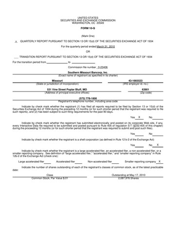 Vorschaubild Southern Missouri Bancorp 10-Q Quartalsbericht  