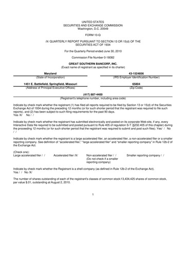 Miniature Great Southern Bancorp 10-Q Rapport trimestriel  