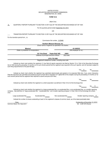 Vorschaubild Southern Missouri Bancorp 10-Q Quartalsbericht  