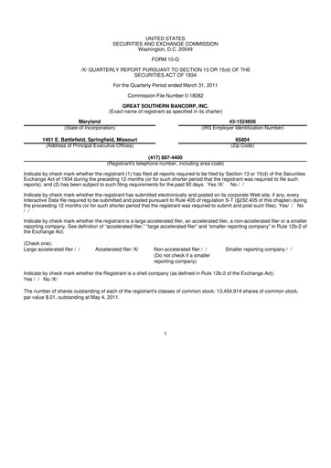 Miniature Great Southern Bancorp 10-Q Rapport trimestriel  