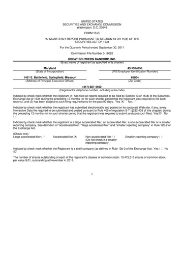 Miniature Great Southern Bancorp 10-Q Rapport trimestriel 2011 