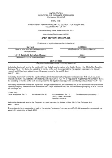 Miniature Great Southern Bancorp 10-Q Rapport trimestriel 2012 