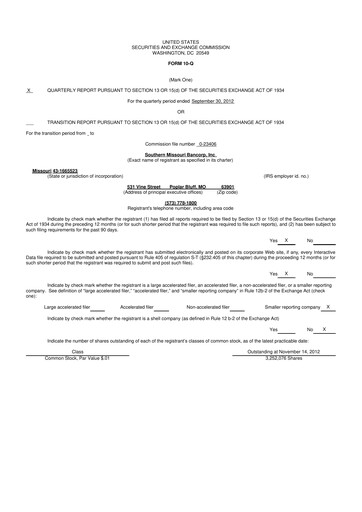 Vorschaubild Southern Missouri Bancorp 10-Q Quartalsbericht  