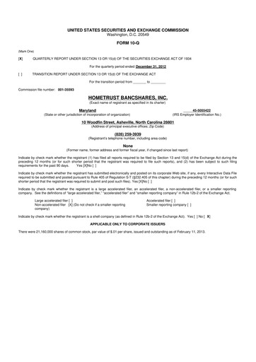 Thumbnail HomeTrust Bancshares
 10-Q Quarterly Report FY2013 