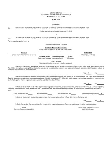 Vorschaubild Southern Missouri Bancorp 10-Q Quartalsbericht 2013 