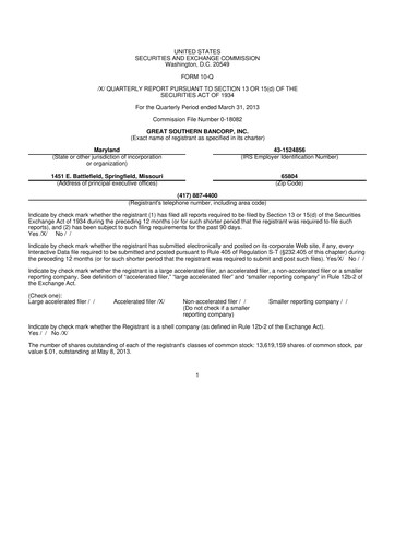 Miniature Great Southern Bancorp 10-Q Rapport trimestriel 2013 