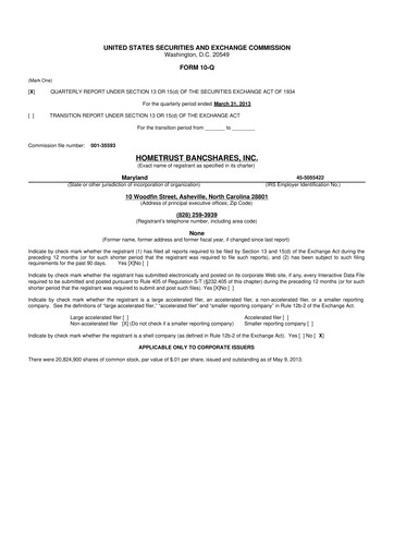 Thumbnail HomeTrust Bancshares
 10-Q Quarterly Report FY2013 