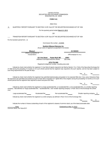 Vorschaubild Southern Missouri Bancorp 10-Q Quartalsbericht 2013 