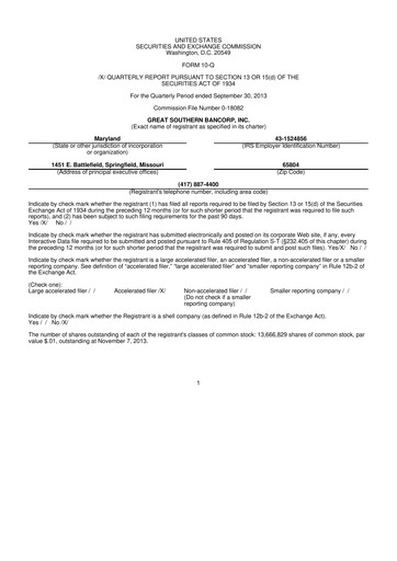 Miniature Great Southern Bancorp 10-Q Rapport trimestriel 2013 