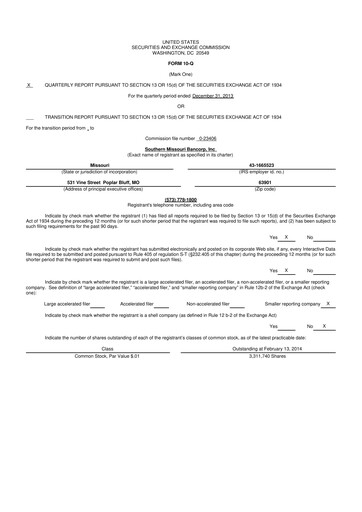 Vorschaubild Southern Missouri Bancorp 10-Q Quartalsbericht 2014 