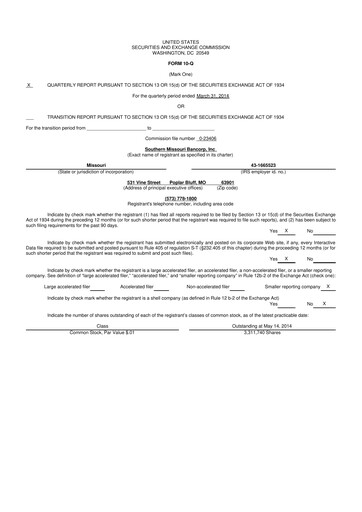 Vorschaubild Southern Missouri Bancorp 10-Q Quartalsbericht 2014 