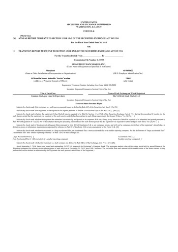 Thumbnail HomeTrust Bancshares
 10-K Annual Report 2014