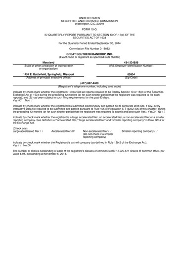 Miniature Great Southern Bancorp 10-Q Rapport trimestriel 2014 