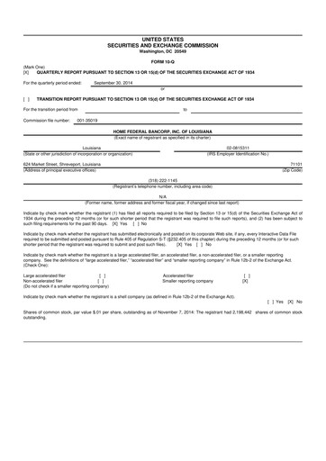 Thumbnail Home Federal Bancorp (HFB Bank) 10-Q Quarterly Report FY2015 
