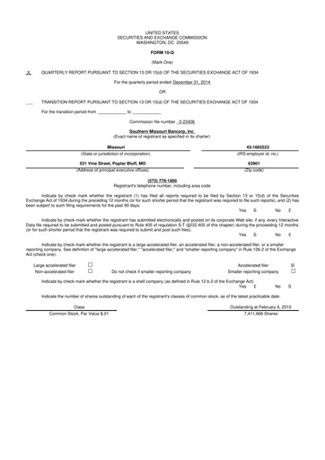 Vorschaubild Southern Missouri Bancorp 10-Q Quartalsbericht 2015 